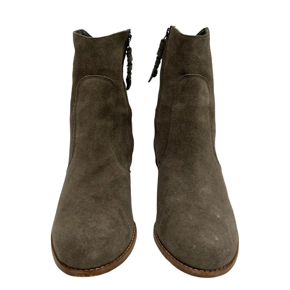 Joie Dalton Suede Leather Side Zip Block High Heel Boot Tan Booties Size 11 US